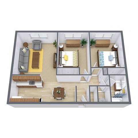 Floor plan for 2 beds, 1 bath, 680 sqft