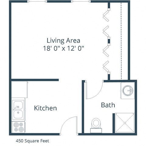 Floor plan for studio, 1 bath, 450 sqft