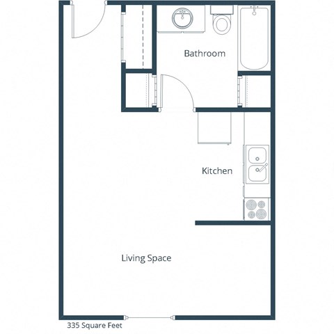 Floor plan for studio, 1 bath, 335 sqft