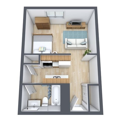 Floor plan for studio, 1 bath, 400 sqft