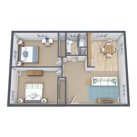 Floor plan for 2 beds, 1 bath, 820 sqft