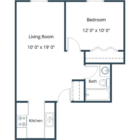 Floor plan for 1 bed, 1 bath, 498 sqft