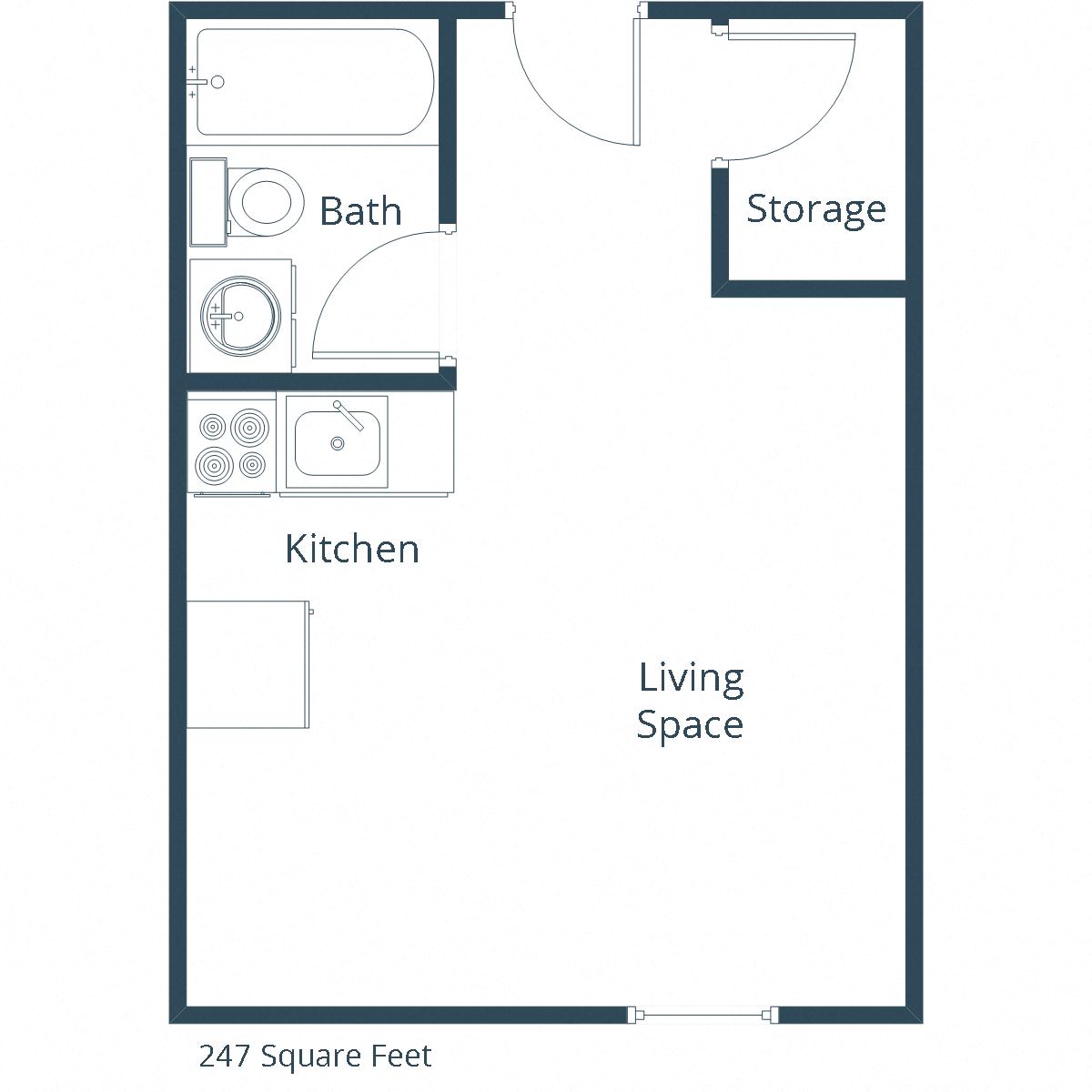 Floor plan for studio, 1 bath, 247 sqft