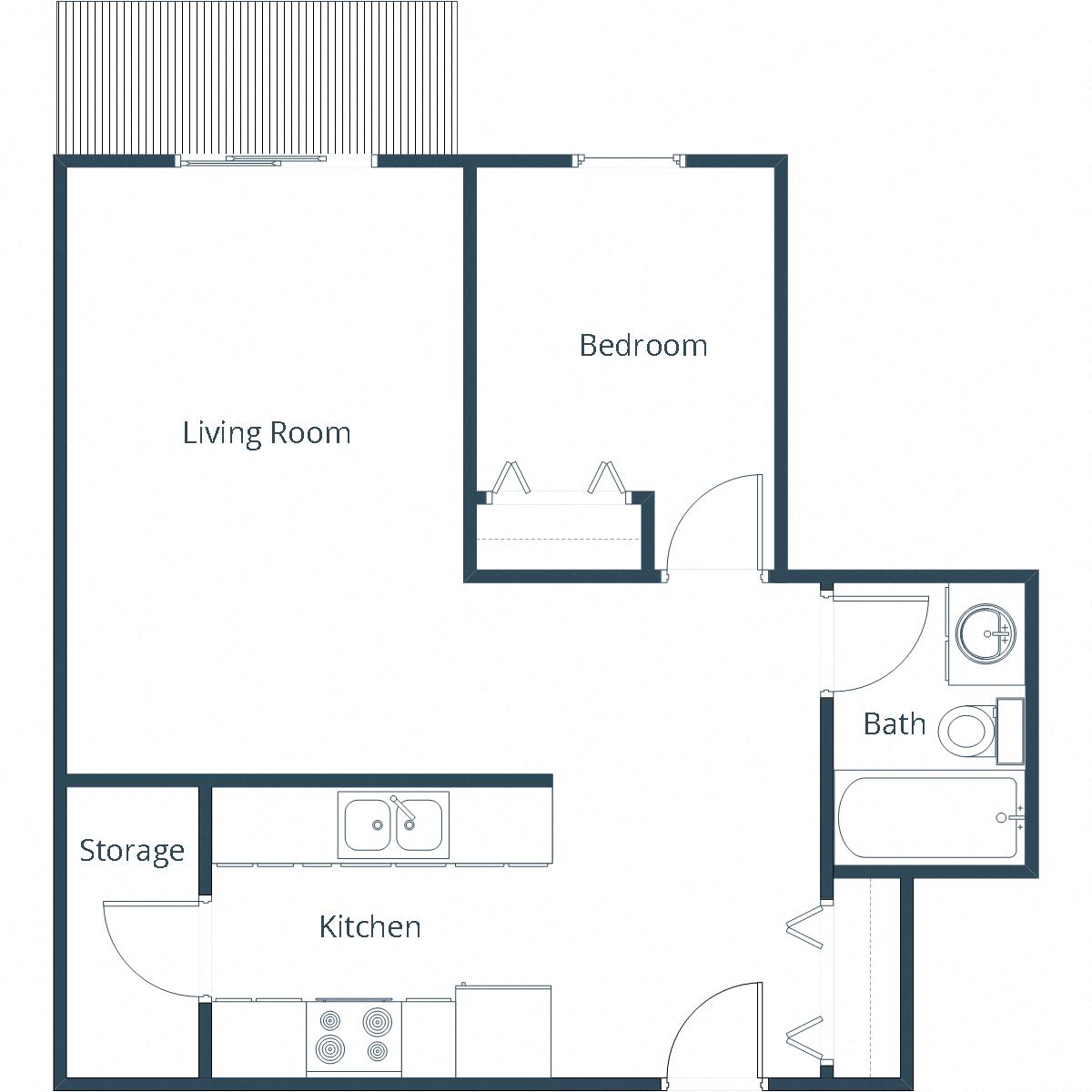 Floor plan for 1 bed, 1 bath, 540 sqft