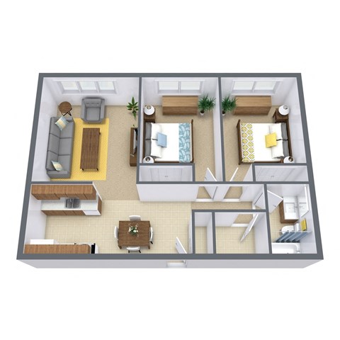 Floor plan for 2 beds, 1 bath, 790 sqft