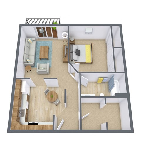 Floor plan for 1 bed, 1 bath, 790 sqft