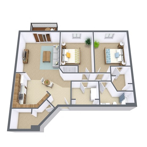 Floor plan for 2 beds, 1 bath, 1125 sqft
