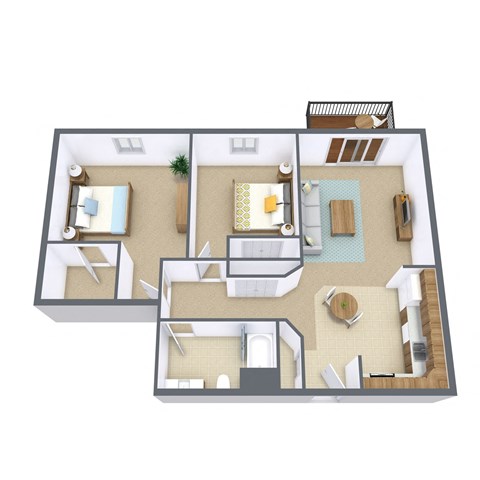 Floor plan for 2 beds, 1 bath, 1020 sqft