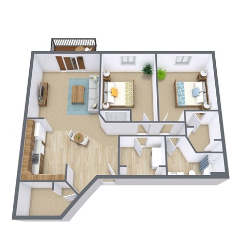 Floor plan for 2 beds, 1 bath, 1125 sqft