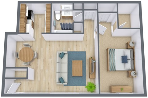 Floor plan for 1 bed, 1 bath, 792 sqft