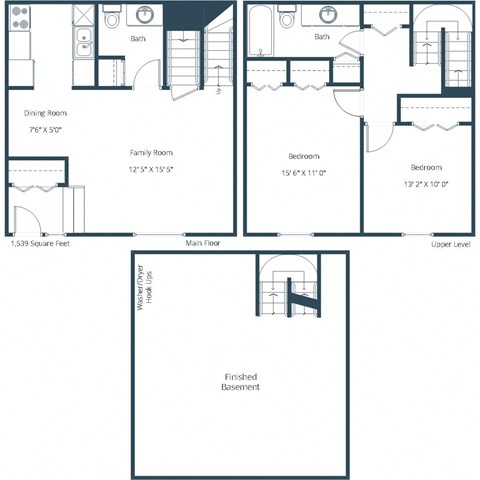 Floor plan for 2 beds, 2 baths, 1539 sqft