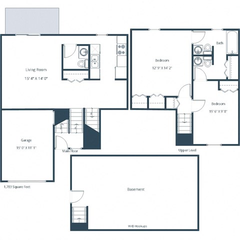 Floor plan for 2 beds, 2 baths, 1783 sqft