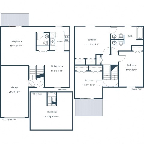 Floor plan for 3 beds, 2 baths, 2147 sqft