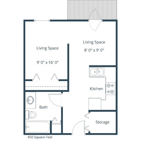 Floor plan for studio, 1 bath, 450 sqft
