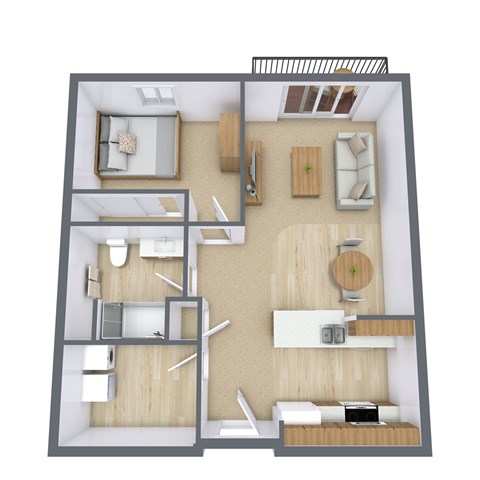 Floor plan for 1 bed, 0.8 baths