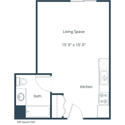 Floor plan for studio, 1 bath, 425 sqft