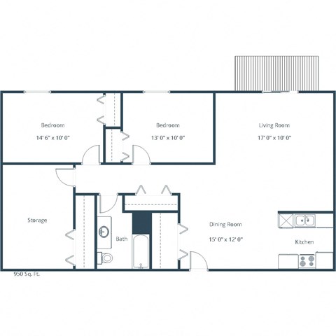Floor plan for 2 beds, 1 bath