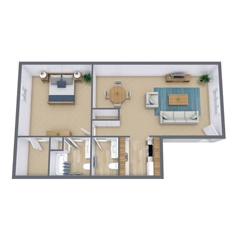 Floor plan for 1 bed, 1.5 baths, 920 sqft