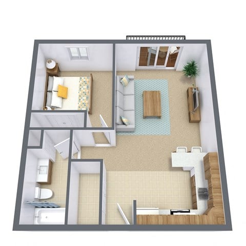 Floor plan for 1 bed, 1 bath, 700 sqft