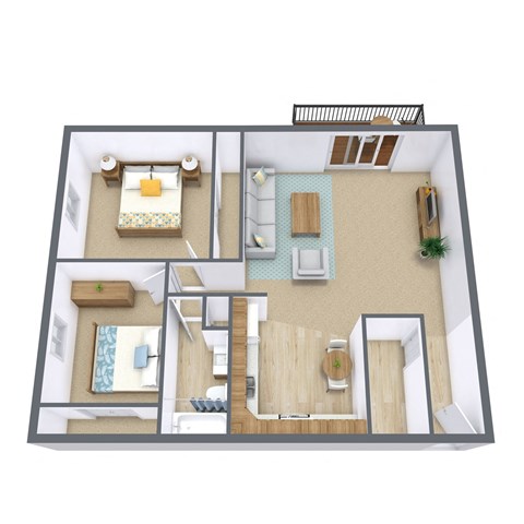 Floor plan for 2 beds, 1 bath