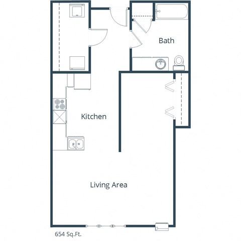 Floor plan for studio, 1 bath, 654 sqft