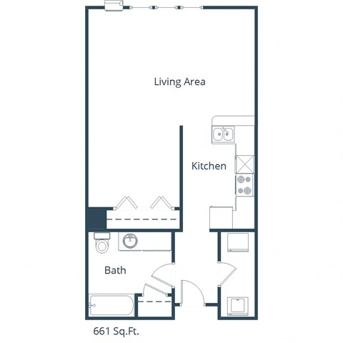 Floor plan for studio, 1 bath