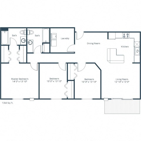 Floor plan for 3 beds, 2 baths, 1472 sqft