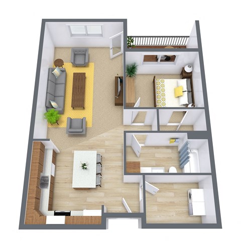 Floor plan for 1 bed, 1 bath, 827 sqft