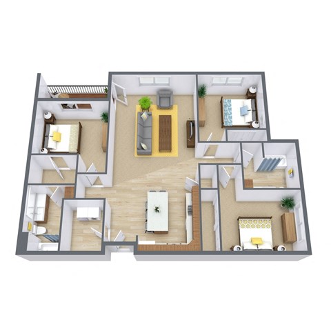 Floor plan for 3 beds, 2 baths, 1449 sqft