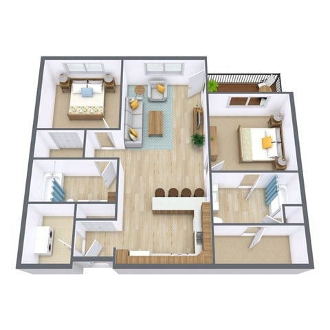 Floor plan for 2 beds, 2 baths, 1298 sqft