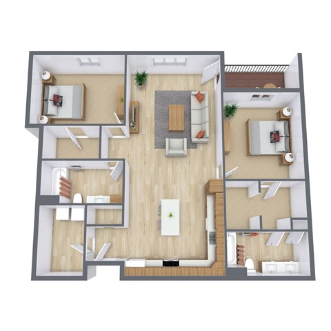 Floor plan for 2 beds, 2 baths, 1324 sqft