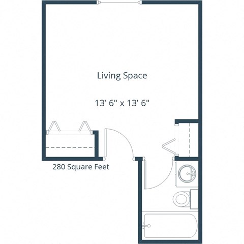 Floor plan for studio, 1 bath, 280 sqft