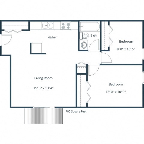 Floor plan for 2 beds, 1 bath, 720 sqft