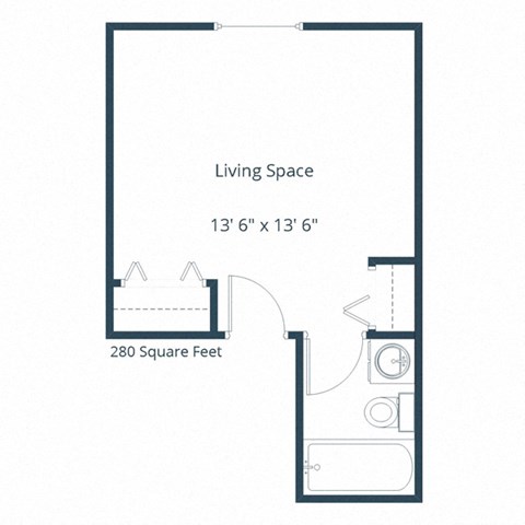Floor plan for studio, 1 bath, 280 sqft