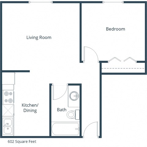 Floor plan for 1 bed, 1 bath