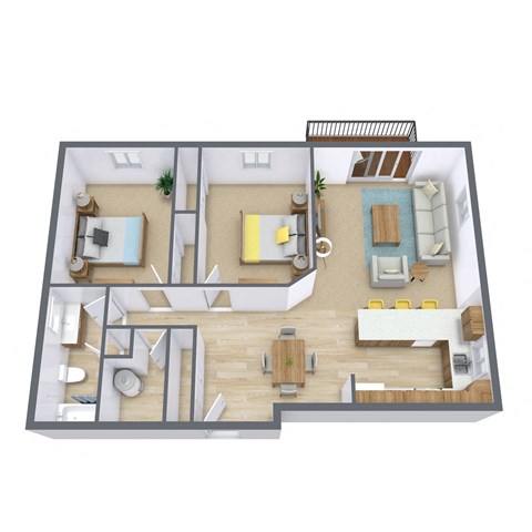 Floor plan for 2 beds, 1 bath, 1012 sqft