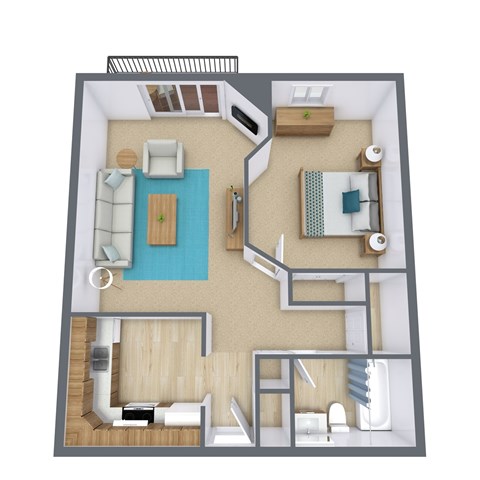 Floor plan for 1 bed, 1 bath, 775 sqft