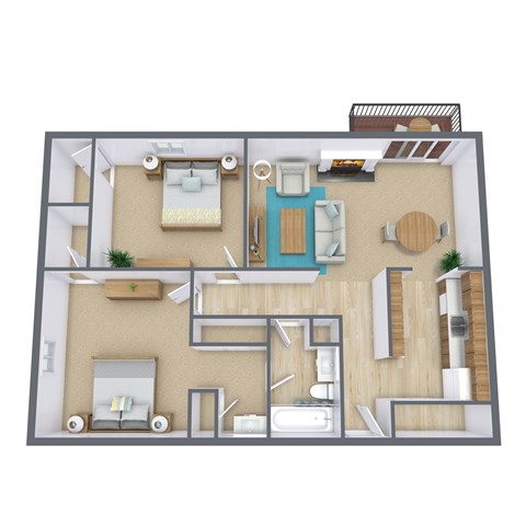 Floor plan for 2 beds, 1 bath, 1025 sqft