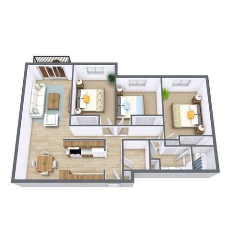Floor plan for 3 beds, 1 bath, 1009 sqft
