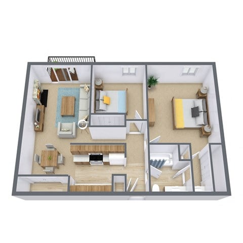 Floor plan for 2 beds, 1.5 baths, 900 sqft