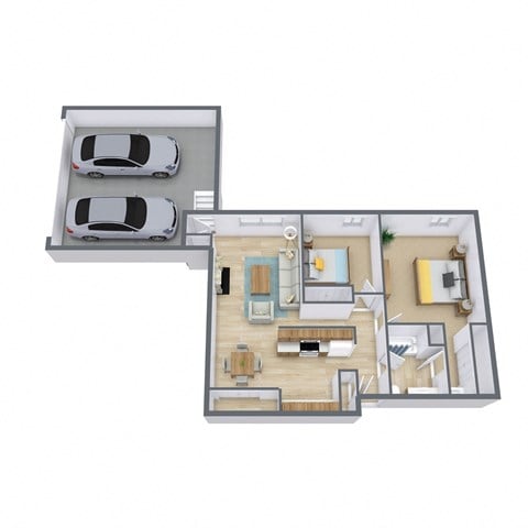 Floor plan for 2 beds, 1.5 baths, 900 sqft