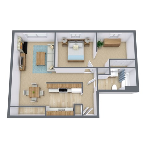 Floor plan for 1 bed, 1 bath, 620 sqft