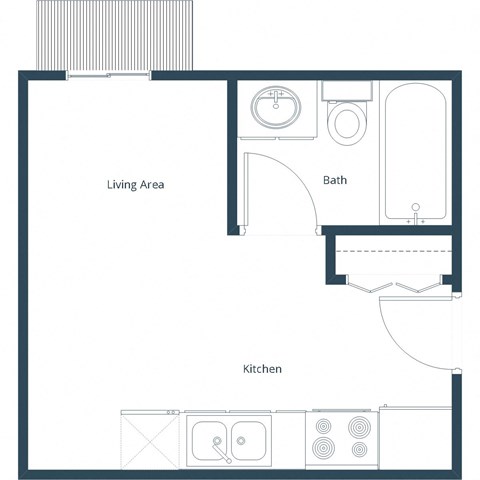 Floor plan for studio, 1 bath, 485 sqft