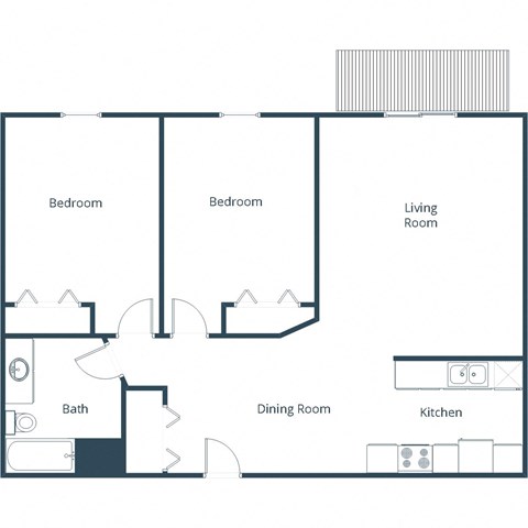 Floor plan for 2 beds, 1 bath, 800 sqft