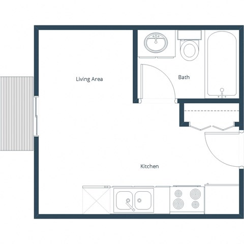 Floor plan for studio, 1 bath, 485 sqft
