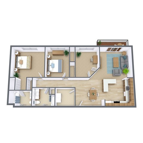 Floor plan for 2 beds, 2 baths, 1240 sqft