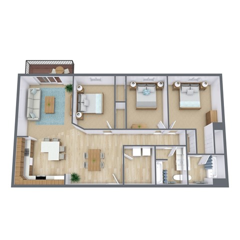 Floor plan for 3 beds, 2 baths, 1356 sqft