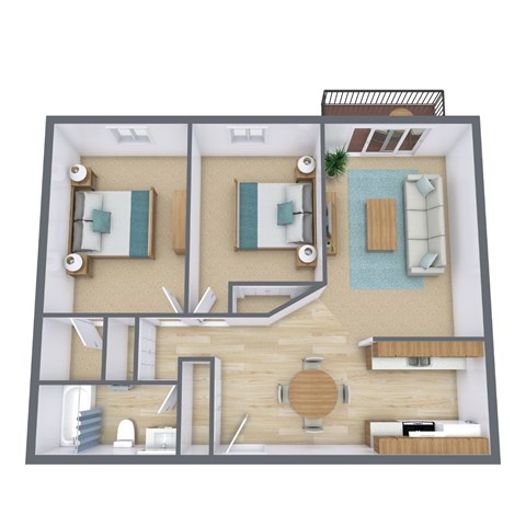 Floor plan for 2 beds, 1 bath