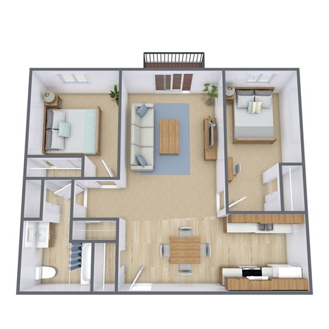 Floor plan for 2 beds, 1 bath, 875 sqft