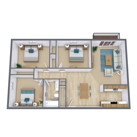 Floor plan for 3 beds, 1 bath, 1060 sqft